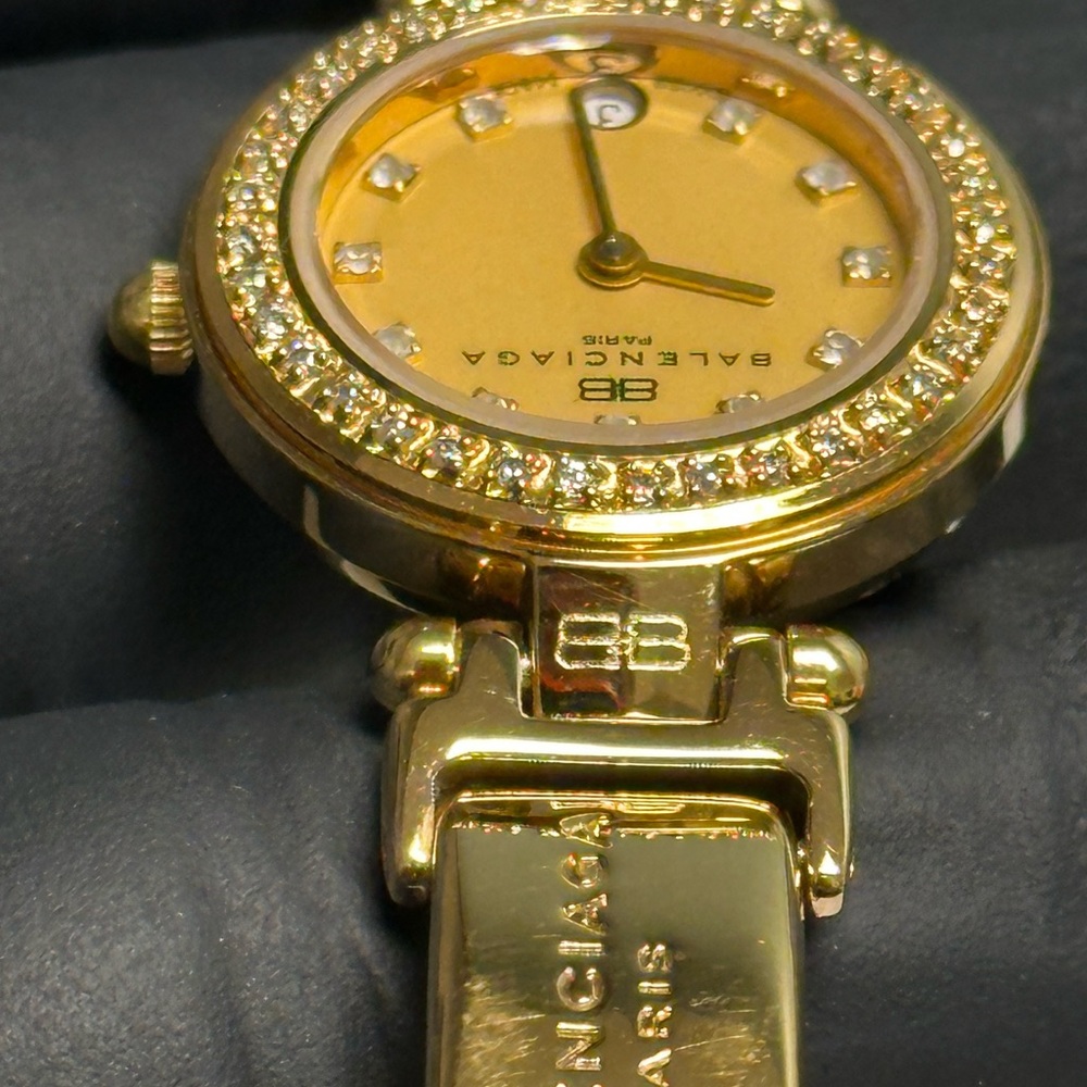 Balenciaga Paris Diamond Dial 18K Gold-Plated Date 24mm Ladies’ Luxury Watch - Picture 6 of 14